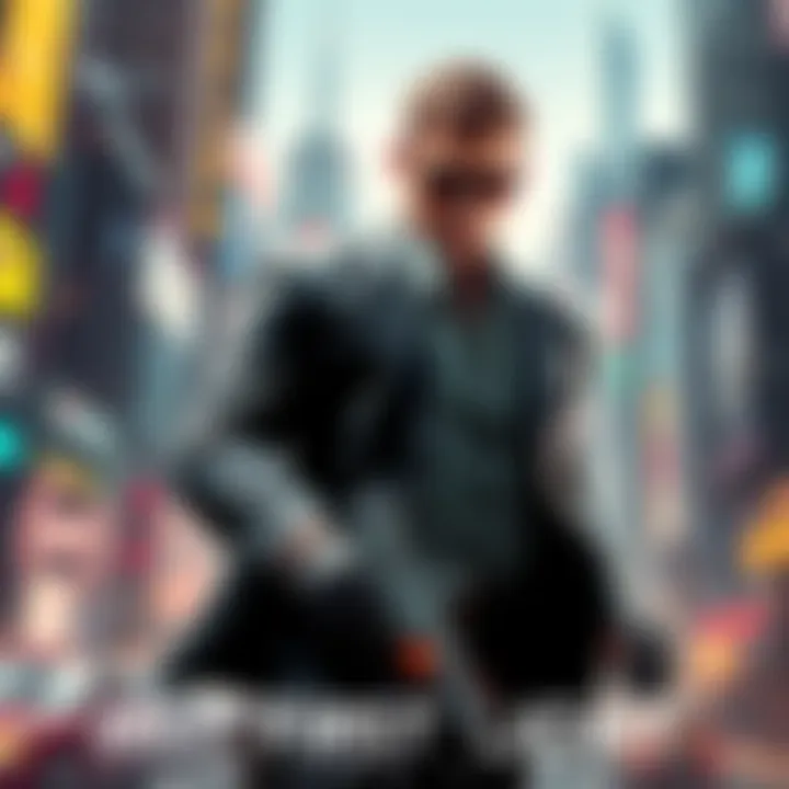 007 First Light Game Art Artwork showcasing a sleek character resembling James Bond with a futuristic city background and high-tech gadgets, embodying elements of action and stealth gameplay.