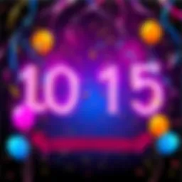 A colorful banner celebrating the 10-year anniversary, featuring the year 2015 and festive decorations like balloons and confetti.