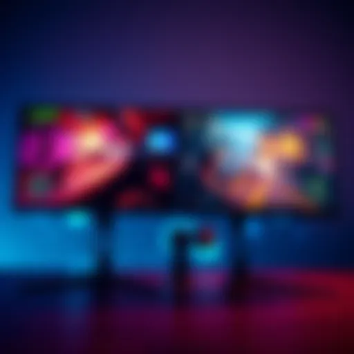 A side-by-side comparison of a 1440p and a 4K gaming monitor displaying vibrant graphics and gaming scenes.