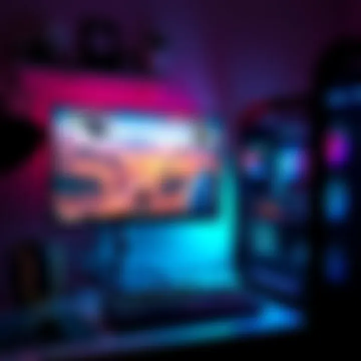 A gaming PC setup showing a monitor displaying a 1440p game, with RGB lighting and a stylish case on a desk.