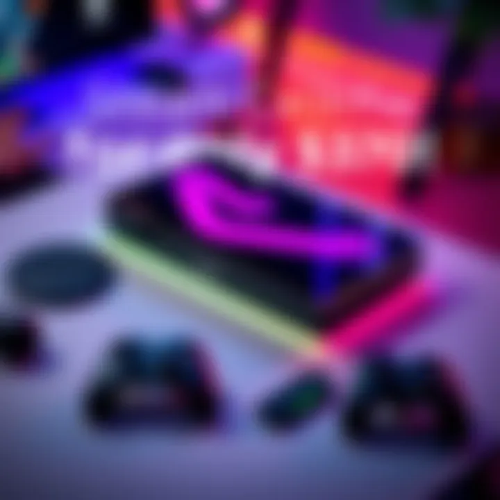 1TB OLED Steam Deck on Table A 1TB OLED Steam Deck lying on a table, showcasing its sleek design and glowing screen, surrounded by game accessories.