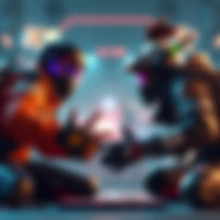 1v1 gaming showdown Two characters facing off in a slow-motion gaming duel, highlighting strategic moves and careful gameplay.