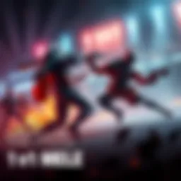 Two players engaging in a melee fight in a dynamic arena, with limited heads-up display elements, showcasing various classes and weapons