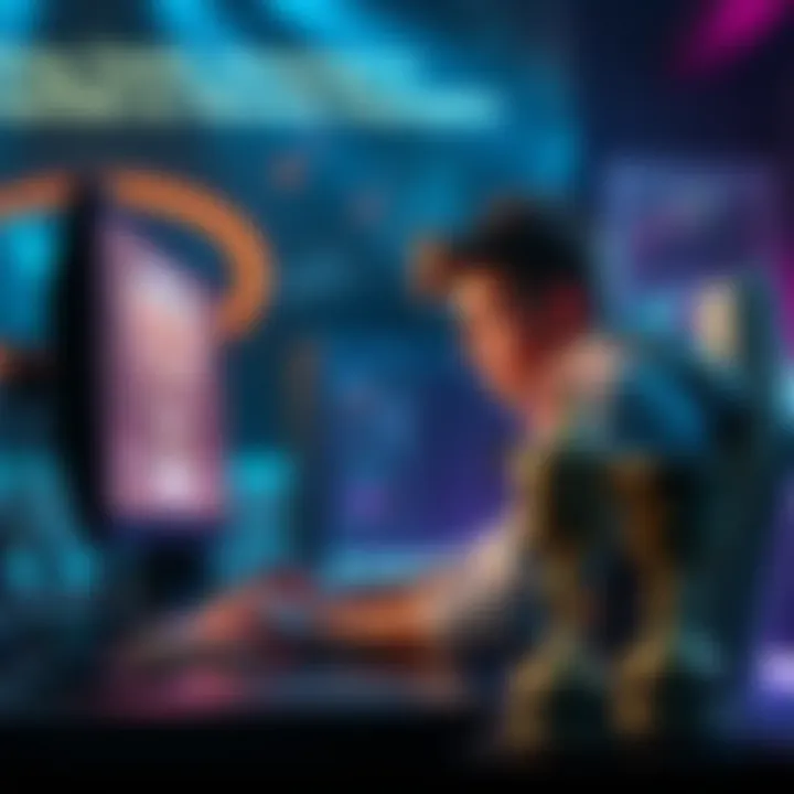 A player sits in front of a computer, looking frustrated while playing singles, with a trophy for doubles nearby, symbolizing their Champion rank in 2v2s