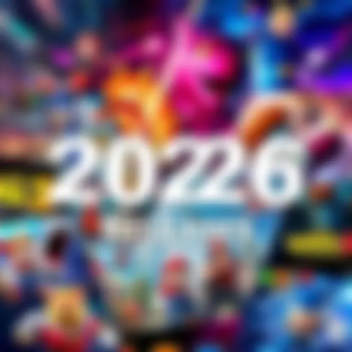 A vibrant collage of upcoming video game covers featuring various genres and characters, showcasing the buzz around 2026 games.