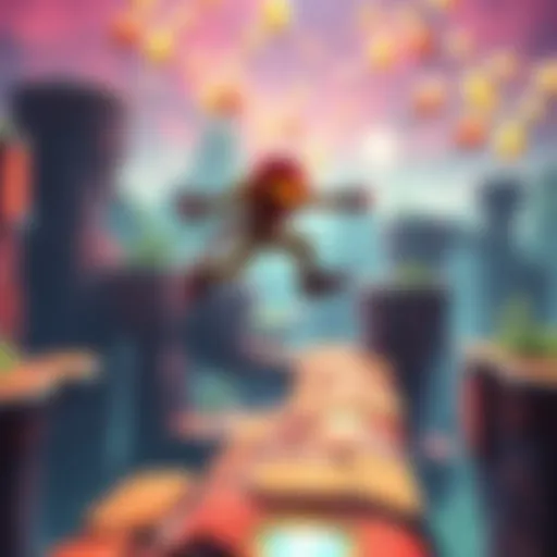 A character from a 2D metroidvania game jumping between platforms in a colorful environment