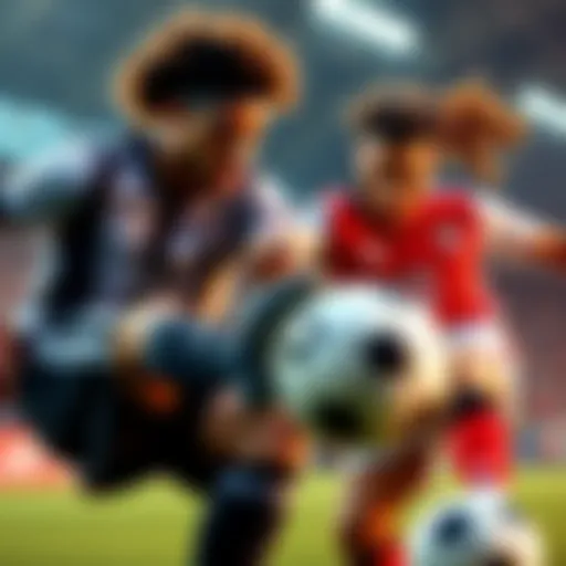 Two players competing in a fast-paced 2v2 soccer match, both focused on the ball, showcasing teamwork and strategy.