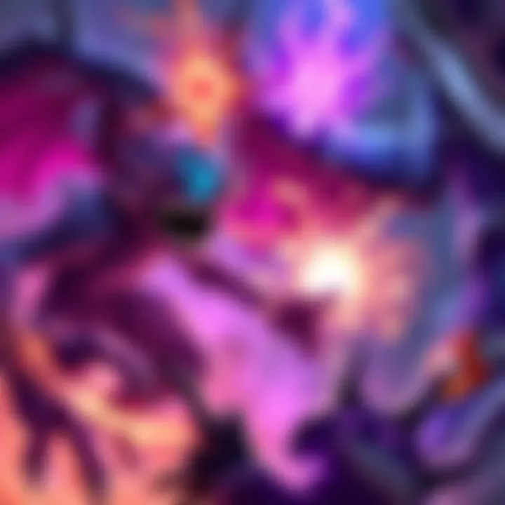 A vibrant illustration showing the creature of madness and explodineer in a fantasy gaming setting, showcasing their abilities and interactions within a deck strategy.