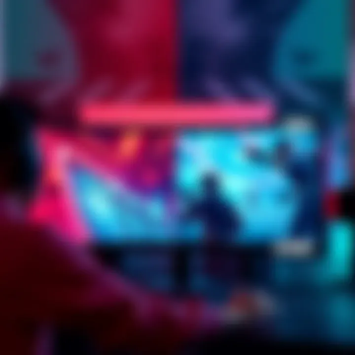 A side-by-side comparison of a 320Hz IPS monitor and an OLED monitor, highlighting their displays during an esports game.