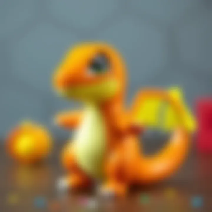 A colorful 3D printed Charmander figure crafted by a dad for his son's birthday celebration.