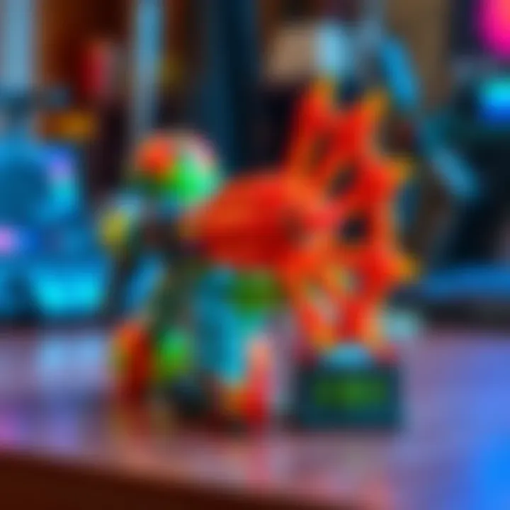 A close-up of a colorful 3D printed Arc Raiders model displayed on a table, showcasing intricate details and vibrant colors.