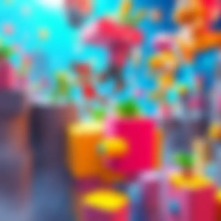 Bright 3D characters from various platform games jumping and exploring a vibrant world filled with platforms and obstacles