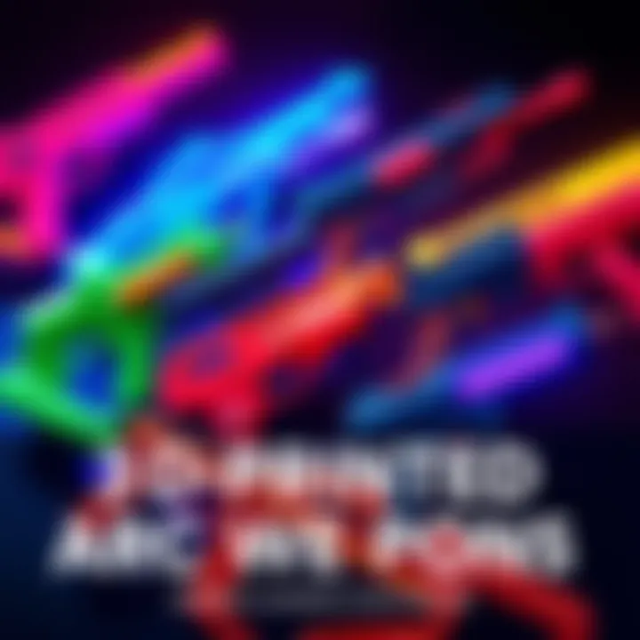 3D-Printed Arc Weapons A collection of vibrant 3D-printed arc weapons displayed with dynamic designs, showcasing their unique shapes and colors.