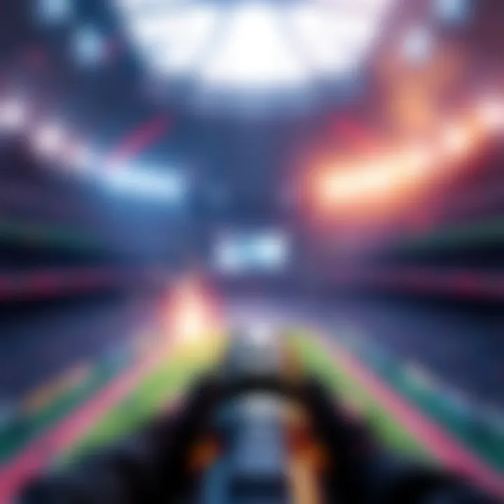 A gameplay scene showing a character in a stadium setting with a 3rd person camera view, highlighting a dynamic action moment.