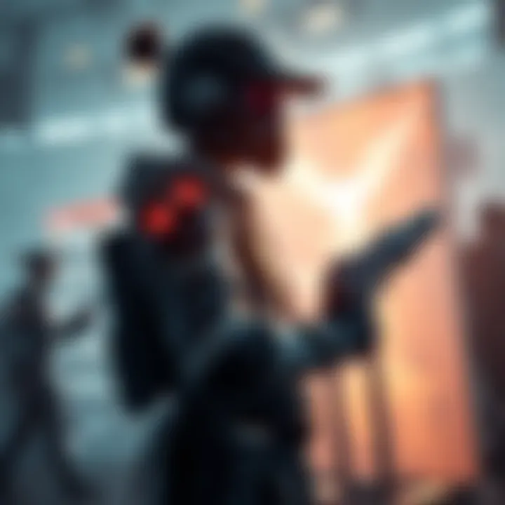 A character in 3rd person view showing hero skins and movement in a gaming setting