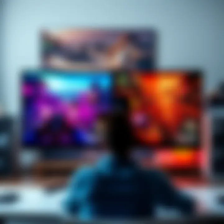 A side-by-side view of a 4K 60Hz monitor and a 4K 120Hz monitor showing smoother gameplay on the 120Hz display, with a gamer playing a video game.