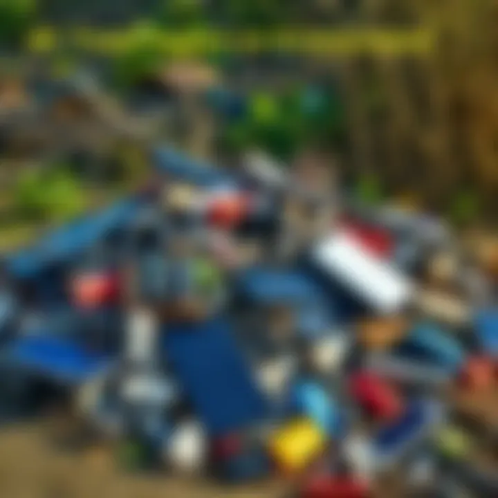 A pile of discarded electronic devices contributing to 4K trash pollution in a natural setting.