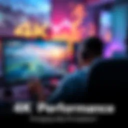 A gamer playing a modern video game on a high-resolution 4K monitor, while another monitor displays 1080p resolution games. The scene highlights the difference in graphics quality and gaming experienc...