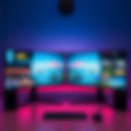 A side-by-side comparison of a 4K OLED display and a 1440p OLED display in a gaming setup, showing vibrant game graphics on both screens.