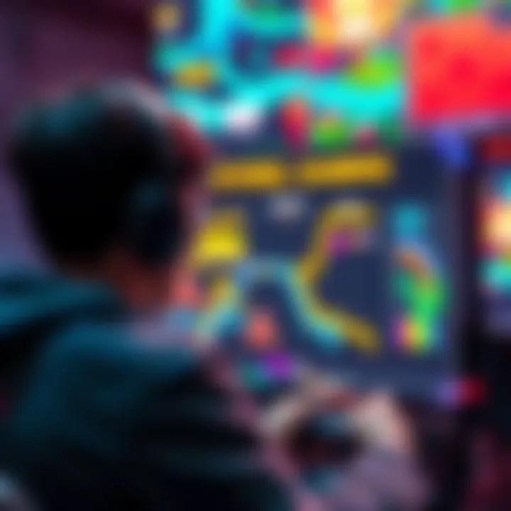 A gamer using tools like Citra and Pretendo to play 4u online, focused on the screen with colorful game graphics in the background.