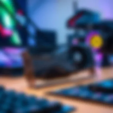 The 5060 graphics card displayed on a desk with a gaming setup, showcasing its sleek design and components.