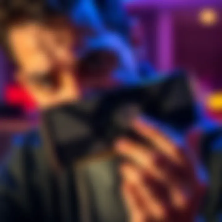 A close-up of a person holding a 5090 graphics card, looking thoughtful and uncertain, reflecting feelings of excitement and regret after the purchase.