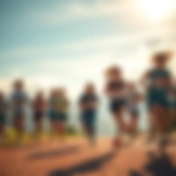 A group of runners excitedly taking part in a 5K SHD level challenge, showing energy and determination.