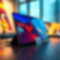 A close-up of a sleek 64GB LCD display showcasing vibrant images, placed on a modern table with a price tag of $325 next to it.