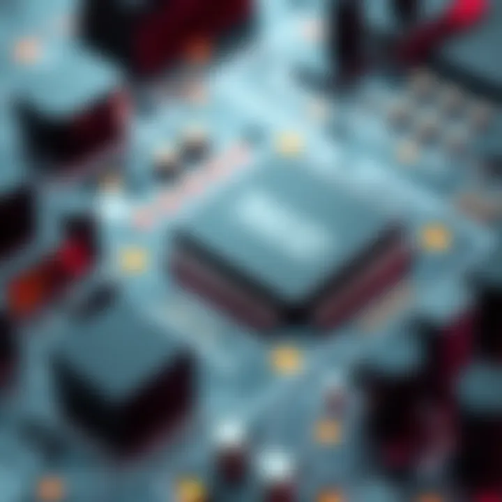 A close-up of a 7800X3D processor on a circuit board, highlighting its design and components.