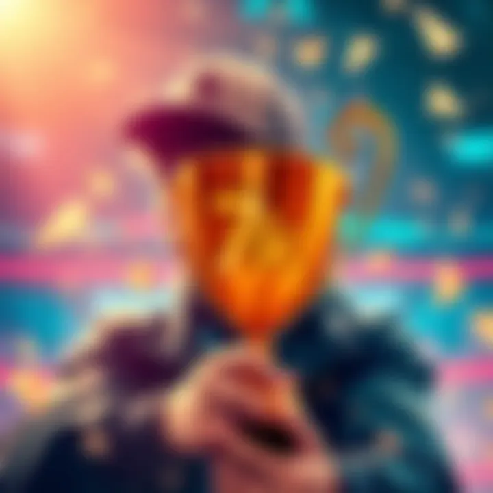 A graphic showing a player celebrating a 7k Elo rating with a trophy, symbolizing high ranking in competitive gaming.