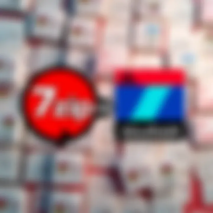 7zip and WinRAR Comparison A visual comparison of 7zip and WinRAR logos with a background of compressed files