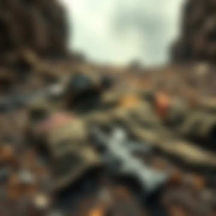 AWOL Marine in Combat Environment A Marine uniform laying abandoned in a combat zone, symbolizing the AWOL situation.