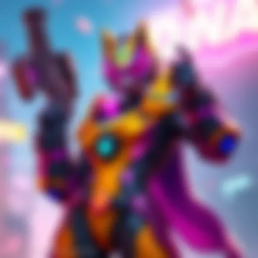 A vibrant concept art featuring DVA's new skin for 2026, showcasing colorful designs and a futuristic look.