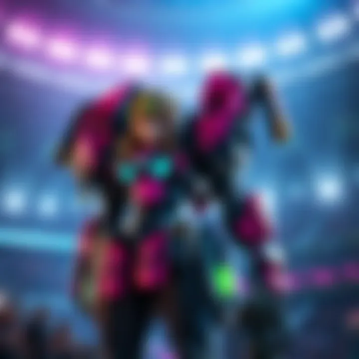 D.Va stands in a stadium ready to counter Sigma, showcasing her mech suit and determined expression.