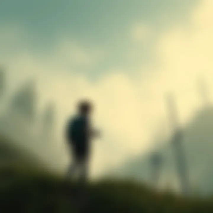 A character exploring a foggy environment, with a video game controller in hand, surrounded by trees and mist.