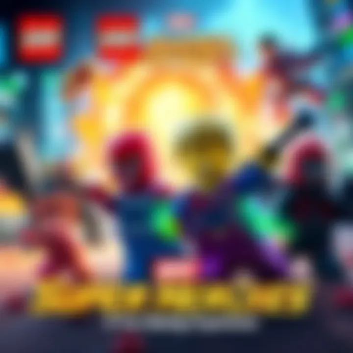 A colorful scene from LEGO MARVEL Super Heroes showing characters in an exciting action pose