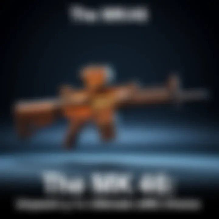 A MK46 light machine gun displayed with a standard magazine attached, showcasing its design and features.