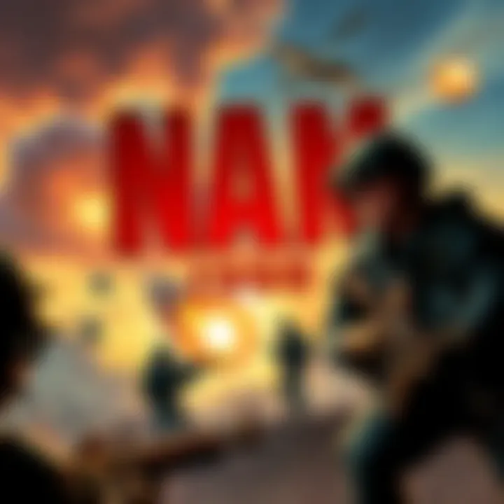 Cover art of the classic game NAM 1998 featuring soldiers with a backdrop of war scenes and exploding helicopters, representing the game's intense atmosphere.