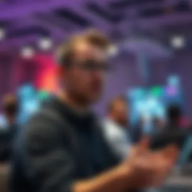 Aaron Keller speaking about custom game tools in a gaming conference setting