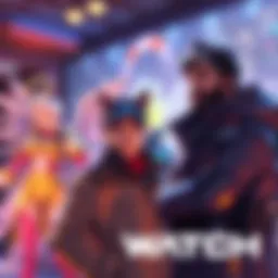 Aaron Keller discussing Overwatch character skins with Kiriko, Juno, and Mercy in the background