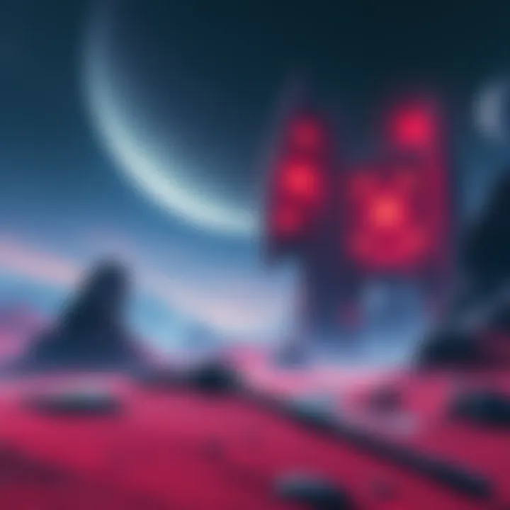 Abandoned Alien Structure in a Game A vast alien landscape featuring a large, crumbling structure with glowing elements, set against a starry night sky.