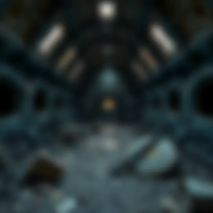 View of the inside of a forgotten colony ship, revealing rusted walls and scattered remnants of past lives