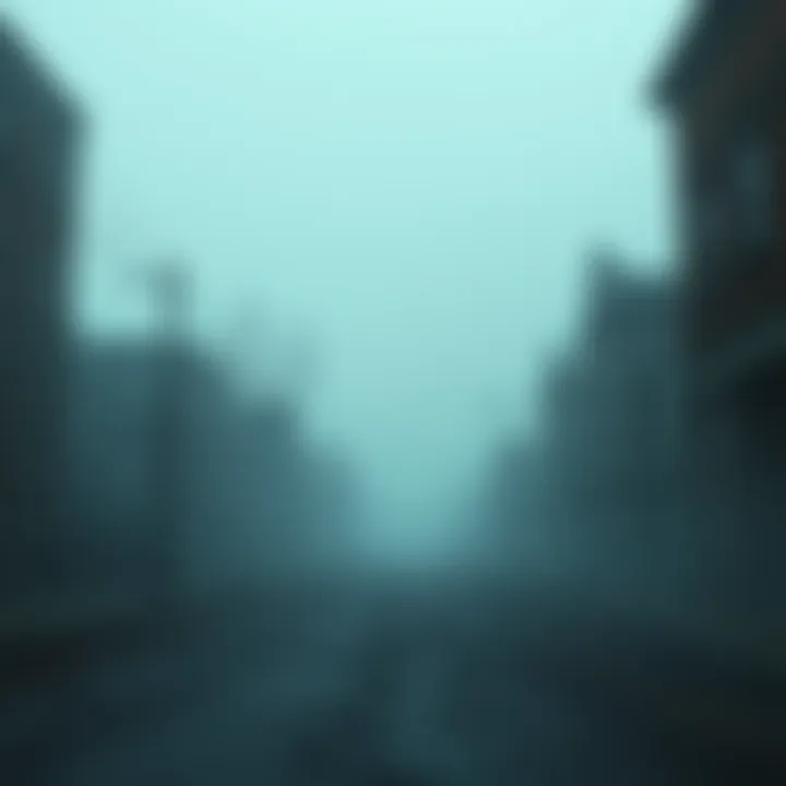 A desolate street scene from Silent Hill with fog and old buildings