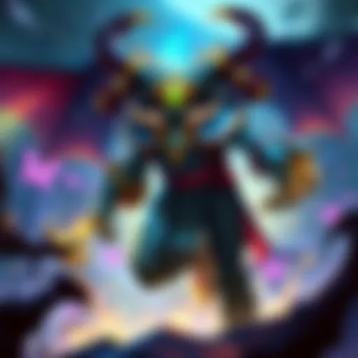 Illustration of Abathur, a character with a unique, transformational style, set in a competitive Dota 2 environment, showcasing his abilities and gameplay.