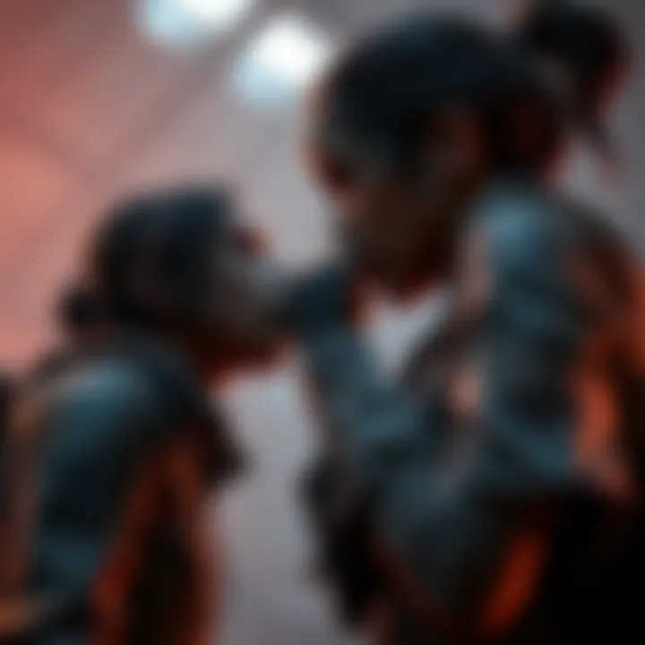 Ellie biting Abby during their first encounter in The Last of Us Part II, highlighting the moment of tension between the two characters.