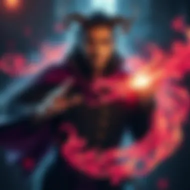 A character with unusual features casting a vibrant spell surrounded by swirling magical energies.