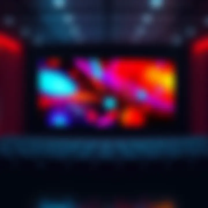 A cinema screen displaying colorful abstract visuals representing Absolute Cinema's unique storytelling techniques.