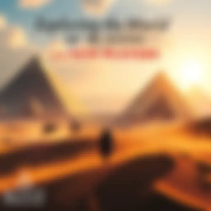 A scenic view of Ancient Egypt featuring a character exploring pyramids and sand dunes in Assassin's Creed Origins.