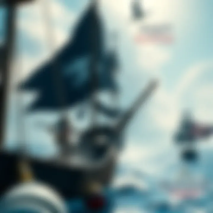 A scene from Assassin's Creed Black Flag showing a pirate ship in action on the ocean with a character jumping between ships