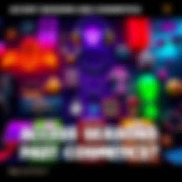 Access Past Seasons and Cosmetics A colorful display of various game cosmetics and seasonal items, highlighting the Season of Opulence with vibrant designs